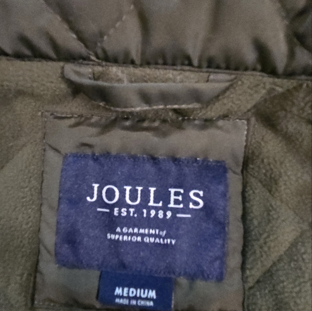 Joules Olive Quilted Sleeveless Vest - Picture 6 of 9